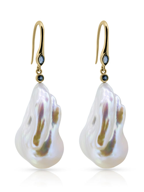 Baroque Pearl and Sapphire Drop Earrings